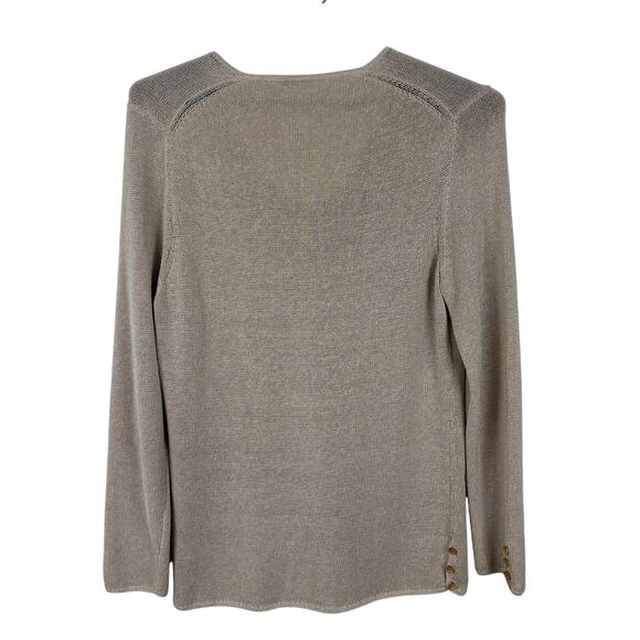 J. McLaughlin Tan Beige V-Neck Sweater wooden buttons XL coastal earthy cotton - Picture 6 of 10